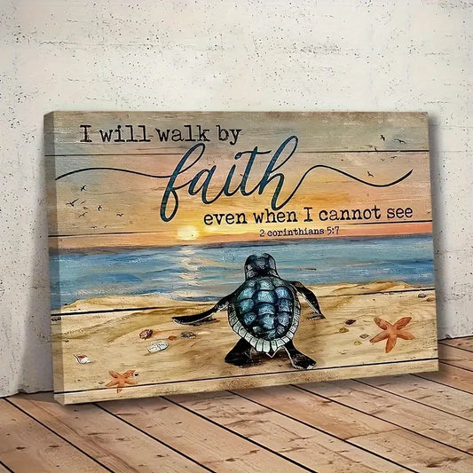 Wood Framed Landscape Canvas Painting Turtle Beach Poster