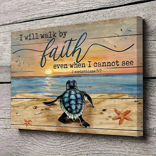 Wood Framed Landscape Canvas Painting Turtle Beach Poster
